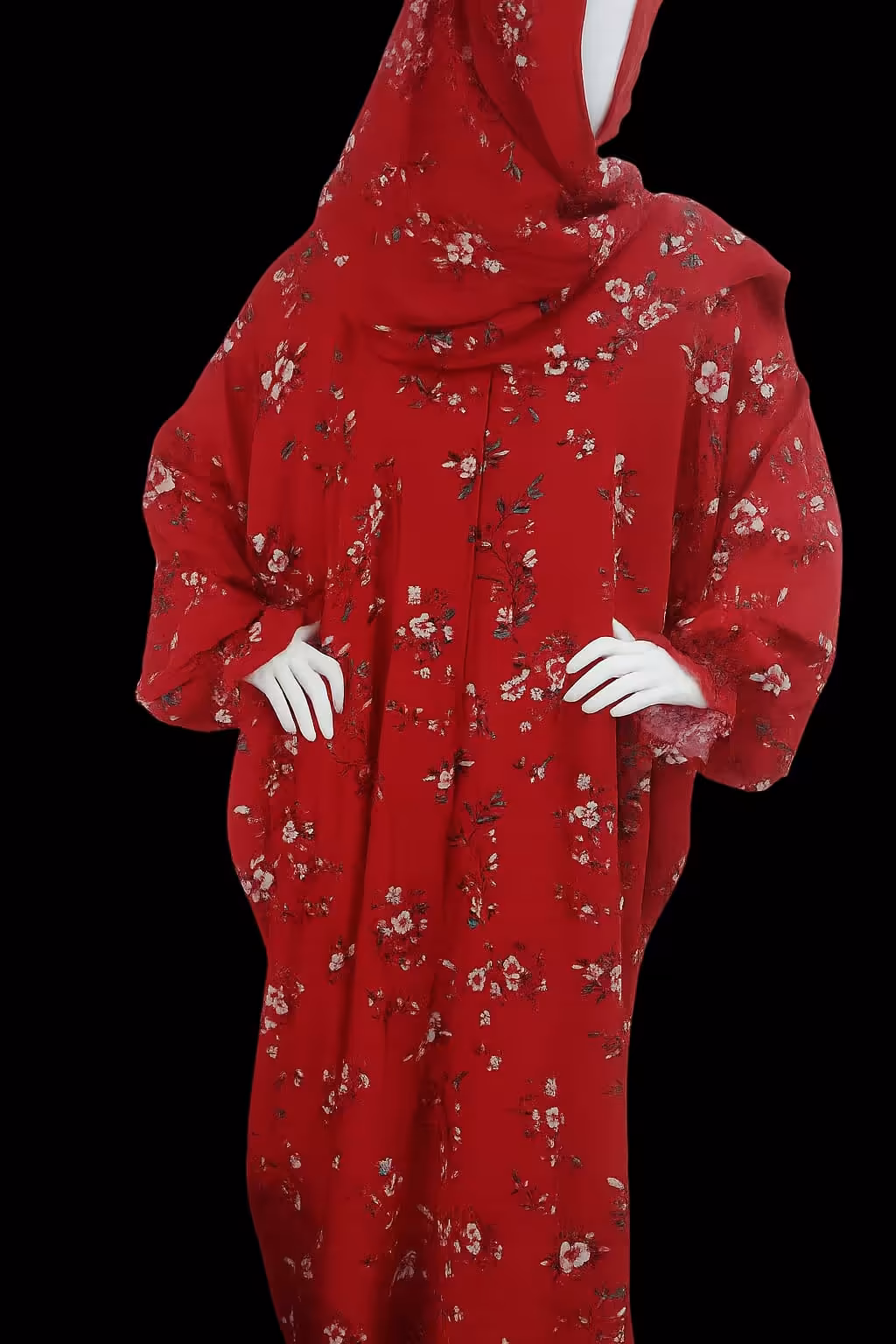 شرشف روز مشجر سحاب مع طرحه متصله لون أحمرقطن