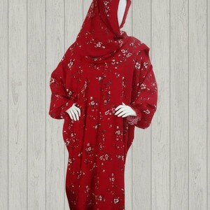 شرشف روز مشجر سحاب مع طرحه متصله لون أحمرقطن