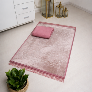 طقم سجادة صلاة مع شرشف بخامة قطنية وسجادة خامة مخملية